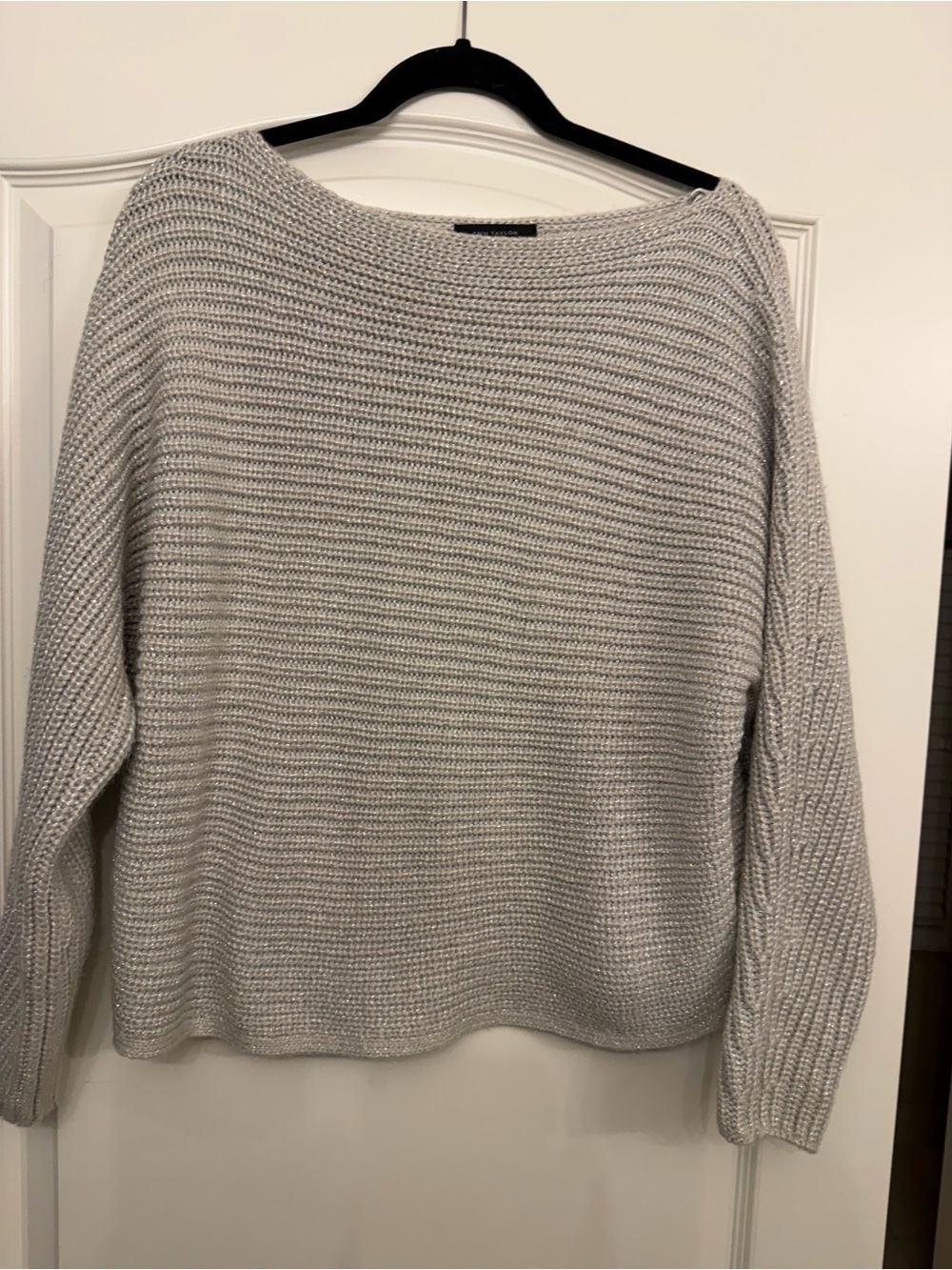 Ann Taylor Light Gray Ribbed Knit Sweater